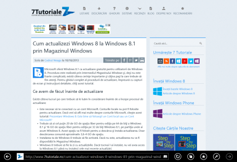 Internet Explorer 11, Windows 8.1, Vizualizarea Citire
