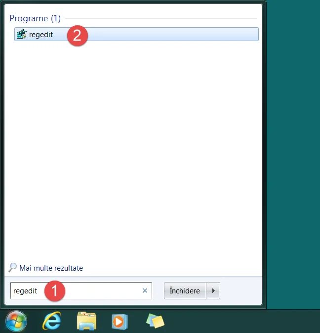 Caută regedit în Windows 7