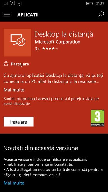 Microsoft Remote Desktop, aplicatie, conexiune, distanta, retea, Windows Phone, Windows 10 Mobile
