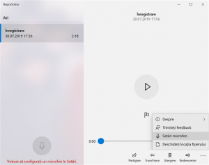 Apasă pe Setări Microfon pentru a începe configurarea microfonului tău
