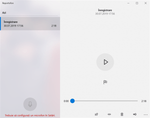 Reportofonul te informează că trebuie să configurezi un microfon