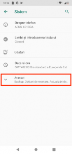 Apasă pe Avansat în setări Sistem