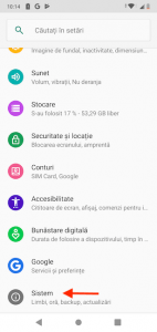 Accesează Sistem în Setări Android
