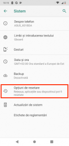 Apasă pe Opțiuni de resetare