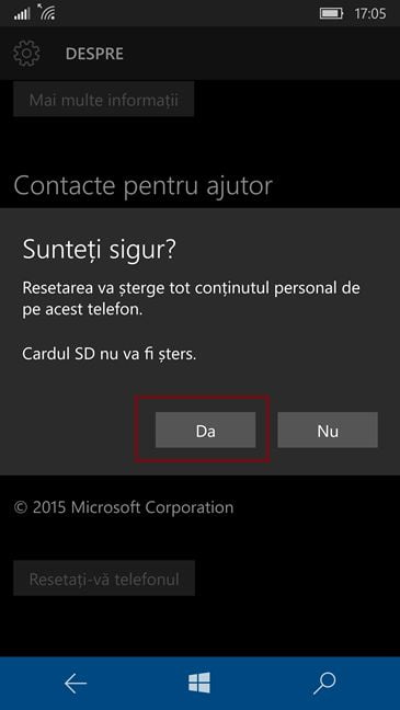 Windows 10 Mobile, reseteaza, setari, fabrica, initiale, Microsoft, Lumia