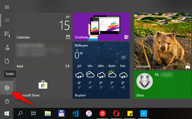 Butonul Setări din Meniul Start din Windows 10