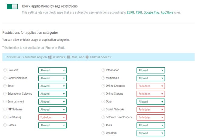 Kaspersky Safe Kids, Windows, control parental