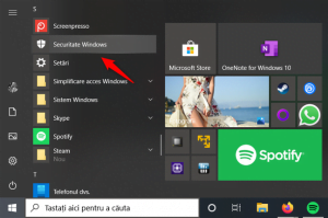 Scurtătura Securitate Windows din Meniul Start