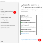 Protecție antivirus și împotriva amenințărilor în Windows 10