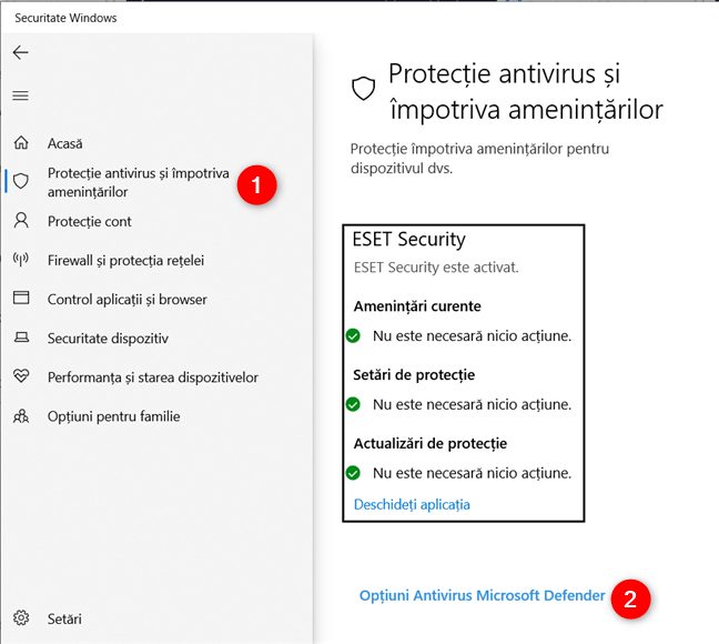 Protecție antivirus și împotriva amenințărilor în Windows 10
