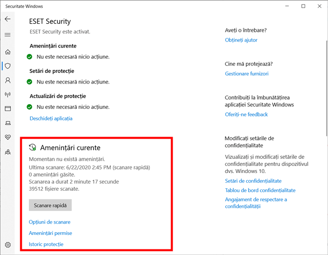 Pornește o scanare rapidă cu Antivirusul Microsoft Defender