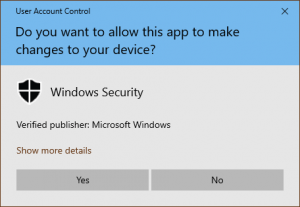 O notificare CCU generată de Securitate Windows