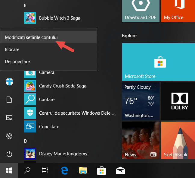 Windows 10, schimba parola, utilizator