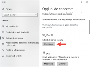 Windows 10, schimba parola, utilizator