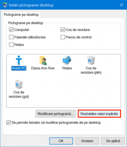 Apasă pe Restabilire valori implicite