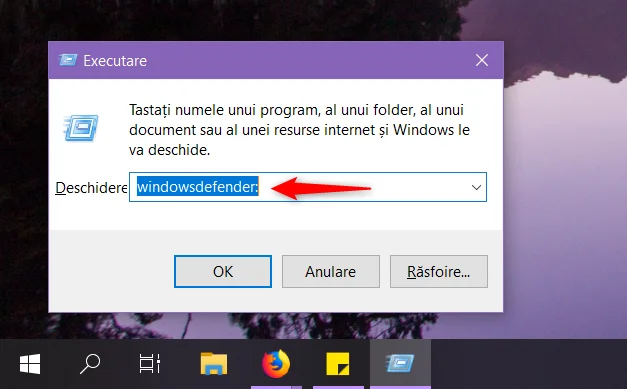 Deschiderea aplicației Securitate Windows din fereastra Executare