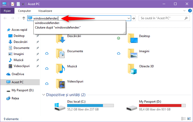 Deschiderea aplicației Securitate Windows din Explorer
