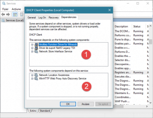 Windows, servicii, dependente