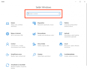 Câmpul Căutați o setare din setările Windows 10