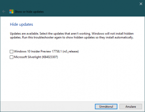 Alege actualizările de Windows 10 pe care vrei să le blochezi