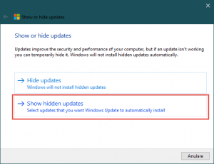 Deblochează actualizările ascunse de Windows 10