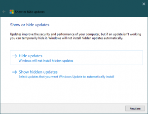 Cum se ascund actualizările cu Show or hide updates