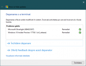 Raportul oferit de Show or hide updates