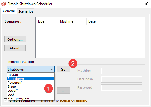 Acțiune imediată în Simple Shutdown Scheduler (Programare simplă de închidere)