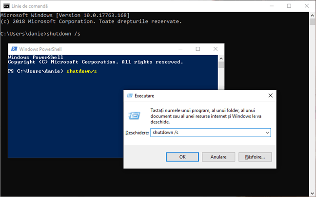 Închide Windows 10 folosind comanda shutdown