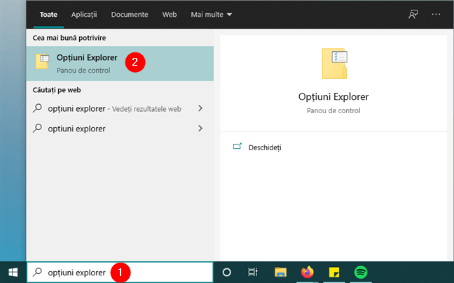 Căutarea opțiunilor pentru (File) Explorer în Windows 10