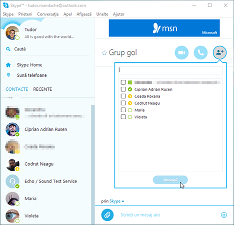 Windows, Skype, aplicatie, chat, text, grup, conversatii, mesaje
