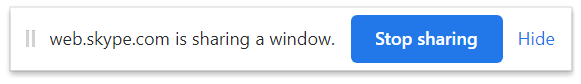Avertizarea Skype for Web care te anunță că este partajată o fereastră