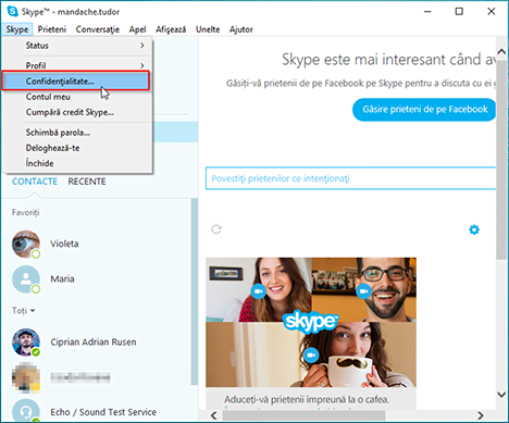 Skype, Windows, aplicatie, foloseste, gestionare, administrare, profil, confidentialitate, setari