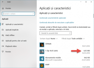Vezi dimensiunea aplicațiilor