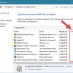 Vezi spațiul ocupat de fiecare program, în coloana Dimensiune