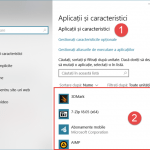 Secțiunea Aplicații și caracteristici