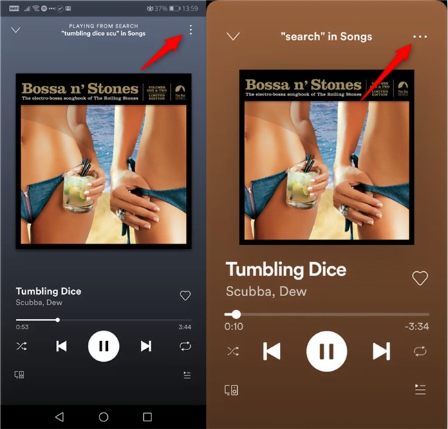 Butonul de opțiuni din Spotify pentru Android și iPhone