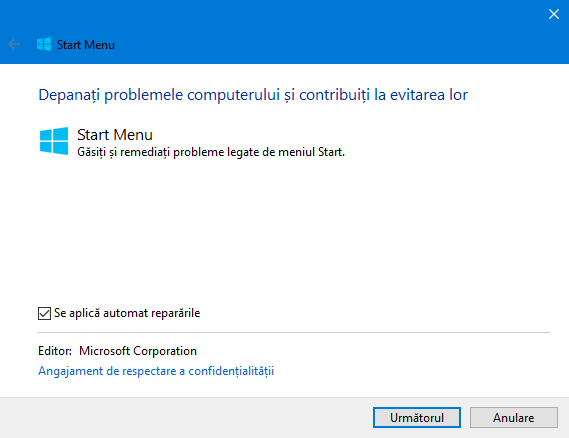 Depanare, Start Menu, Windows 10