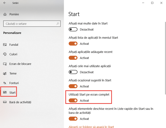 Setările Meniului Start din Windows 10