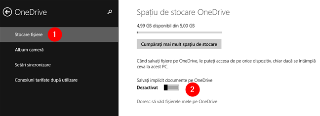Comutatorul Salvați implicit documente pe OneDrive