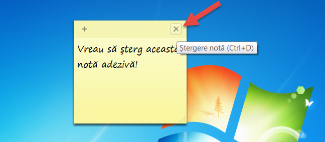 Ștergerea unei note adezive