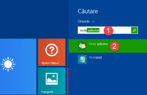 Căutarea notelor adezive pe ecranul Start din Windows 8.1