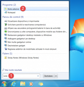 Căutarea Notelor adezive în Meniul Start din Windows 7