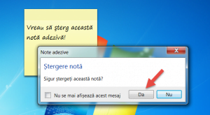 Confirmarea ștergerii unei notei adezive