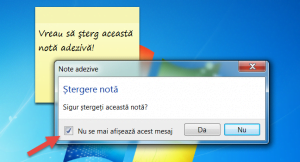 Anularea confirmării pentru ștergerea notelor adezive