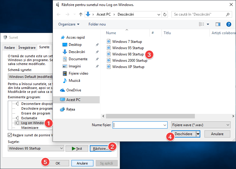 Schimbă sunetul de pornire din Windows 10