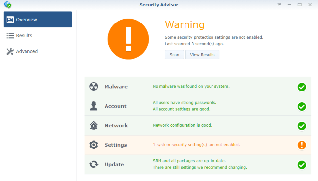 Modulul Security Advisor de pe Synology MR2200ac