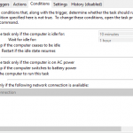 Fila Conditions (Condiții) în Task Scheduler