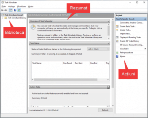 Panourile inițiale din Task Scheduler (Planificatorul de activități) în Windows