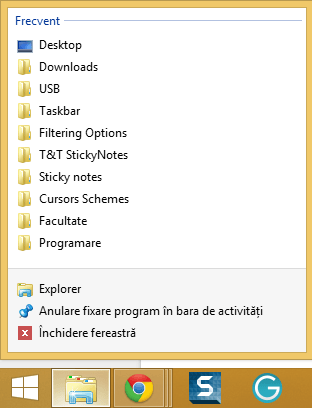 Taskbar, Windows, bara de activitati, caracteristici